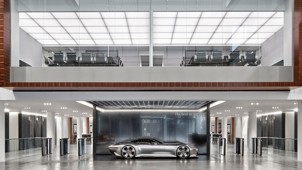 A car parked in a building.